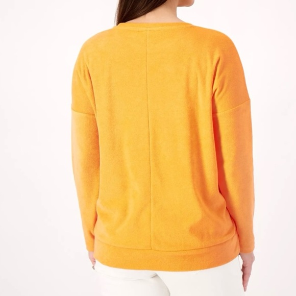 Belle Beach Kim Gravel Poolside Terry Sweatshirt Plus 2X Relaxed Bright Orange - Picture 2 of 10